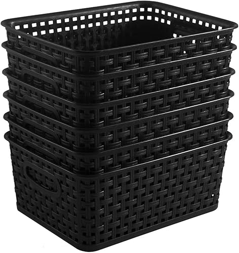 Cestas de almacenamiento tejidas de plástico negro, paquete de 6 cestas de tejido organizador para cocina, oficina, baño