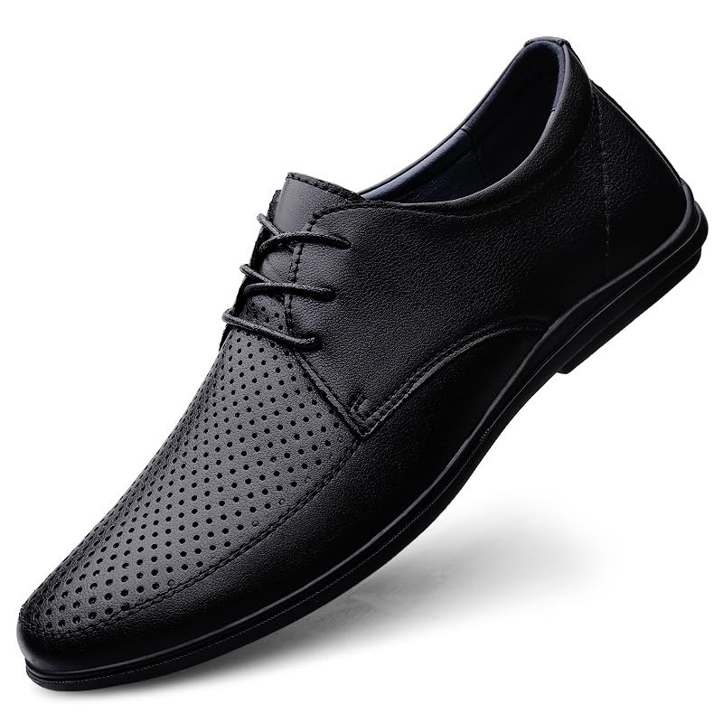 HOOENG Dress Oxford Formal Shoes for Men Lace Up Round Toe Vegan Leather Solid Color Derby Shoes Anti-Slip Rubber Sole Block Heel Low Top Wedding(Color:Black Hollow Out,Size:8.5)