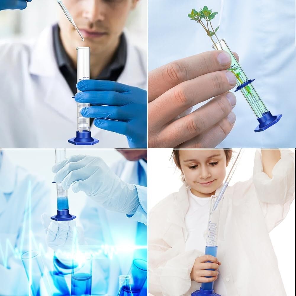 Probeta de Laboratorio para Ciencias, Juego de Cilindros graduados de Vidrio de borosilicato, 5-250 ml con Base y Cepillo(2 pcs 250ML)
