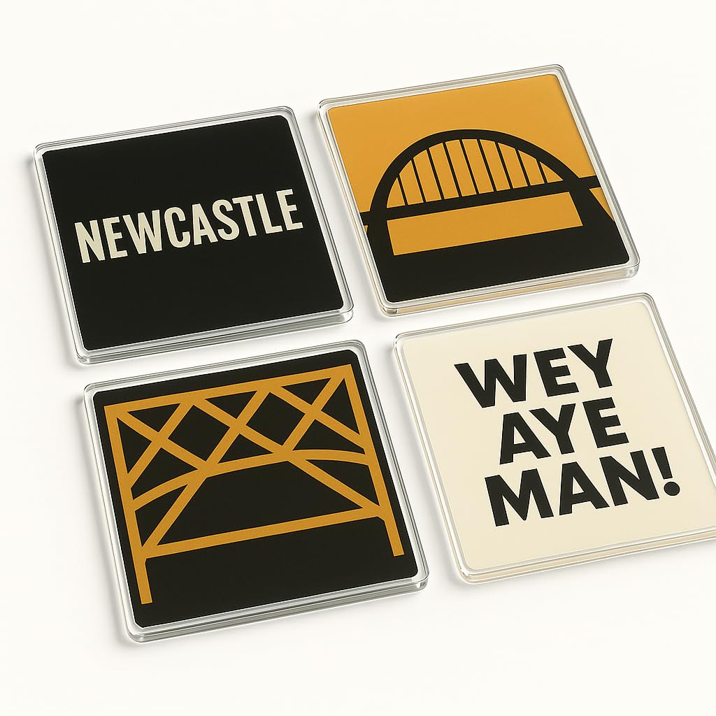The Plum Penguin Newcastle Acrylic Coaster Gift Set Of 4 With Landmarks - Geometric Nightlife Design For Nostalgia Home Decor Fans