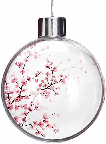 Esferas de adornos de Navidad dibujadas a mano, fondo blanco floral rosa de primavera, bola de adornos colgantes en la parte superior, bolas