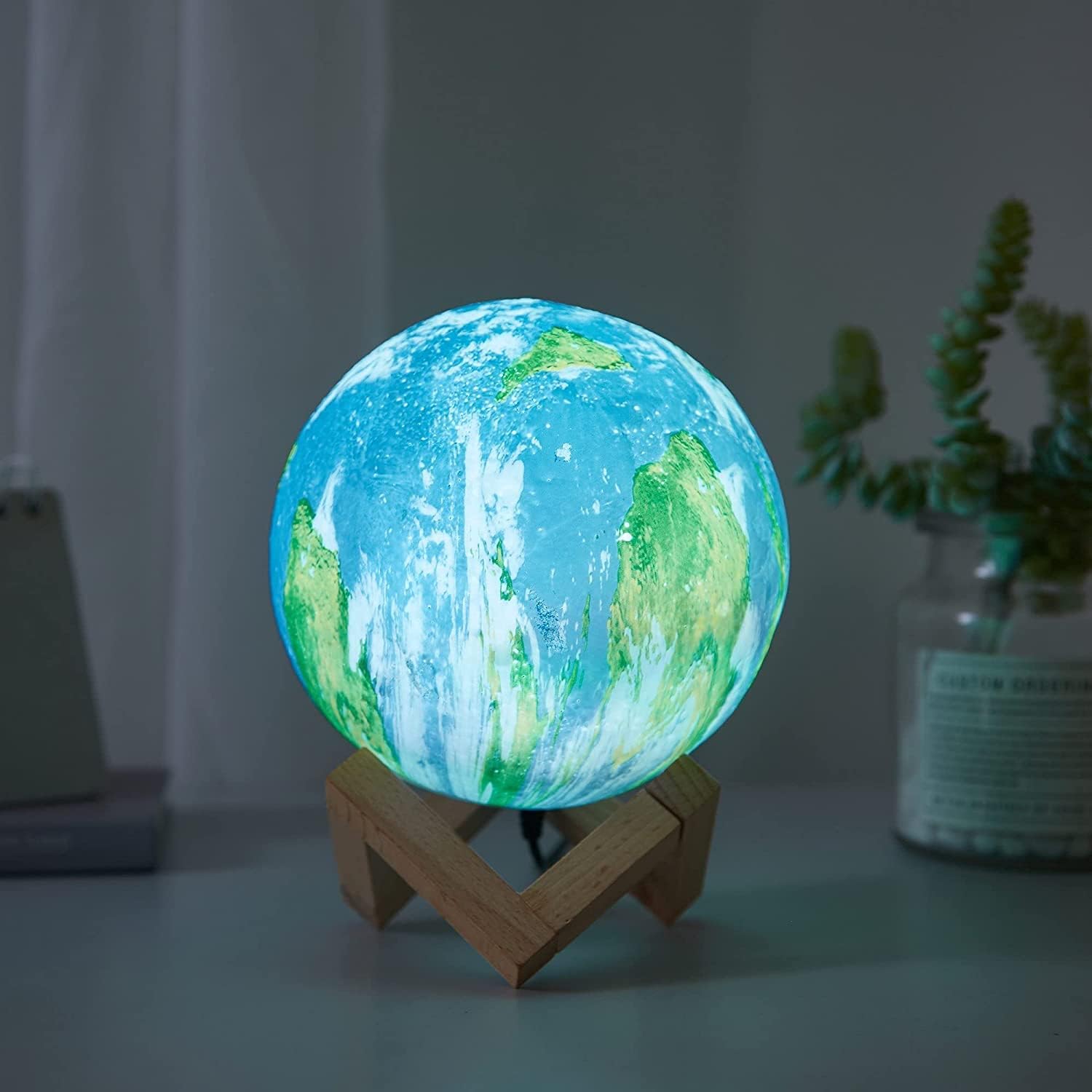 PACQUITA Earth Moon Lamp Goodfeel 4.8in 16 Colors LED 3D Print Moon Light with Stand & Remote &Touch Control and USB Rechargeable Moon Light Lamps for Kids Friends Lover Birthday (Earth Moon lamp)