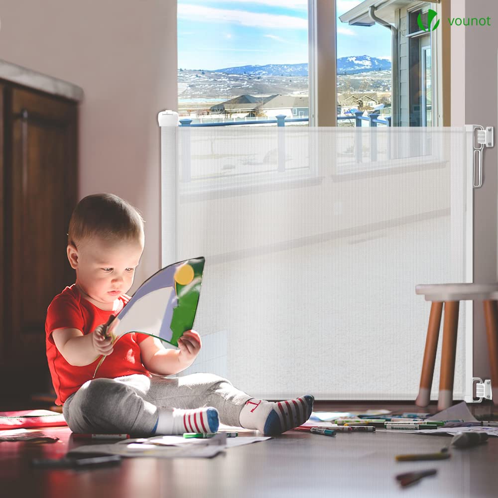 VOUNOT Cancello Di Sicurezza Estensibile Per Bambini 86x180 Cm – Barriera Retrattile Per Porte, Scale E Corridoi, Interni Ed Esterni, Nero