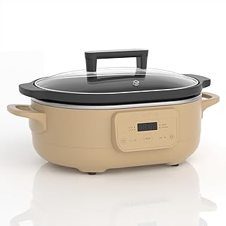 MAGNIFIQUE 6 Quart Programmable Slow Cooker Removable Healthy Nonstick Pot - Small Kitchen Appliance for Family Dinners - Serves 6+ People - Heat Settings: Keep Warm Brown Sugar