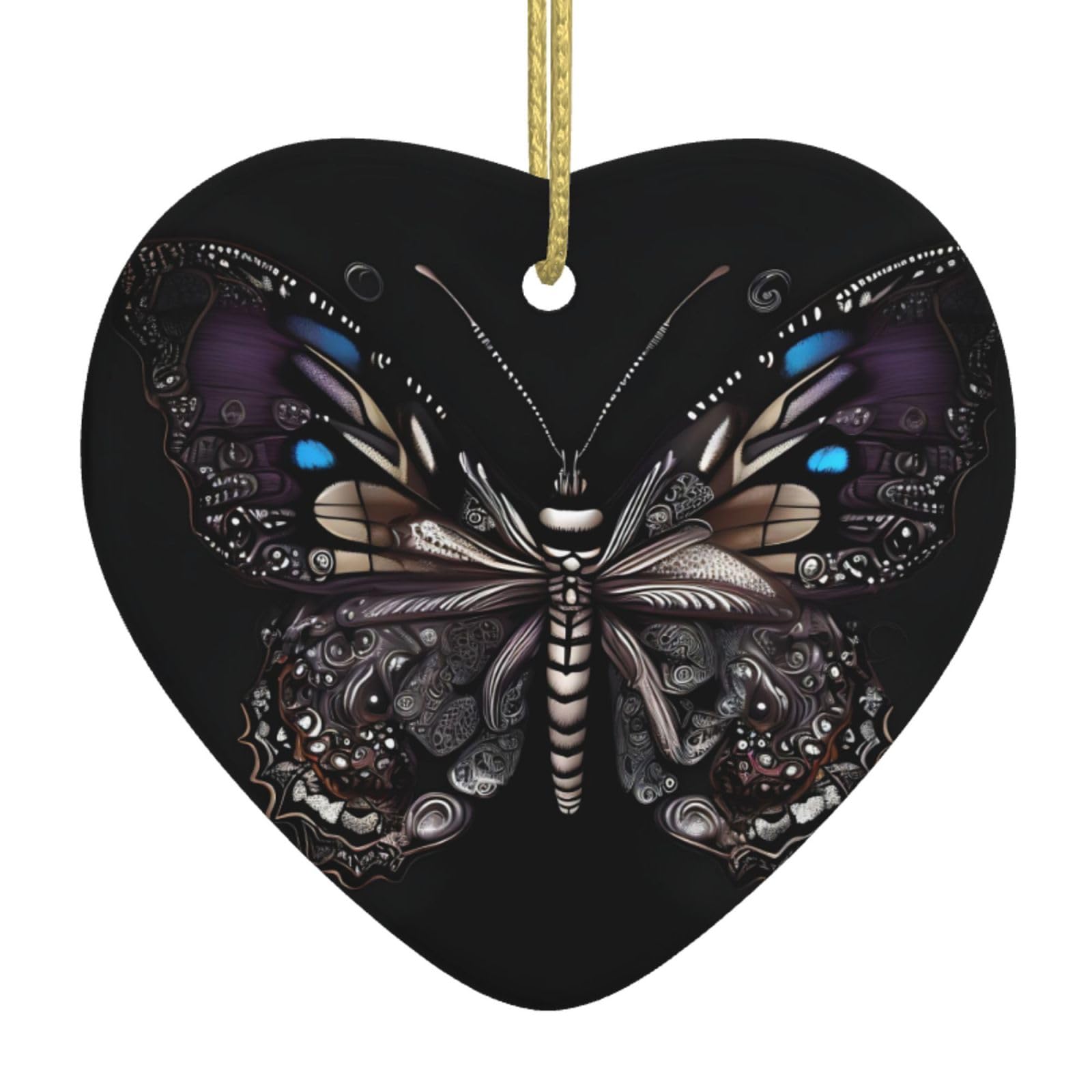 Science Butterfly Ceramic Christmas Heart Pendant with Silk Thread, Christmas Tree Home Decoration