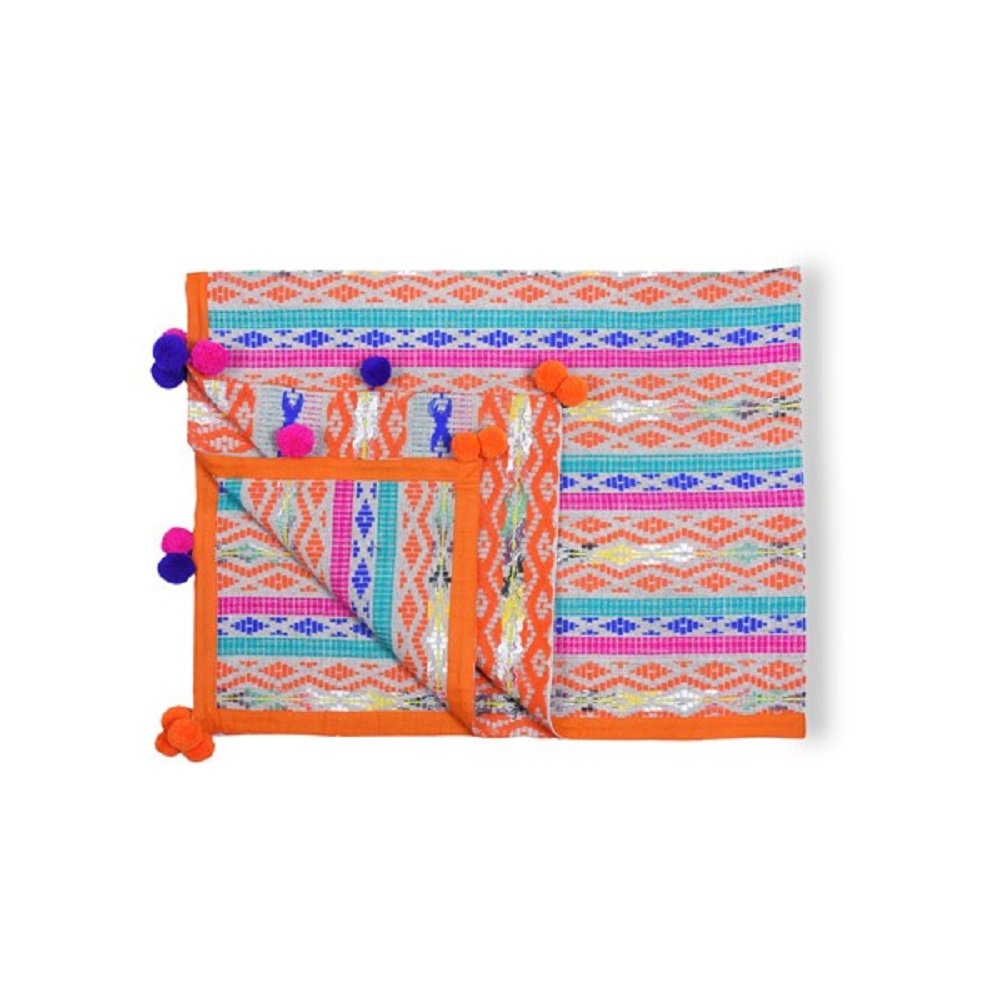 Casa AmarosaBK-W-040 Colorful Accent Throw with Flange Poms