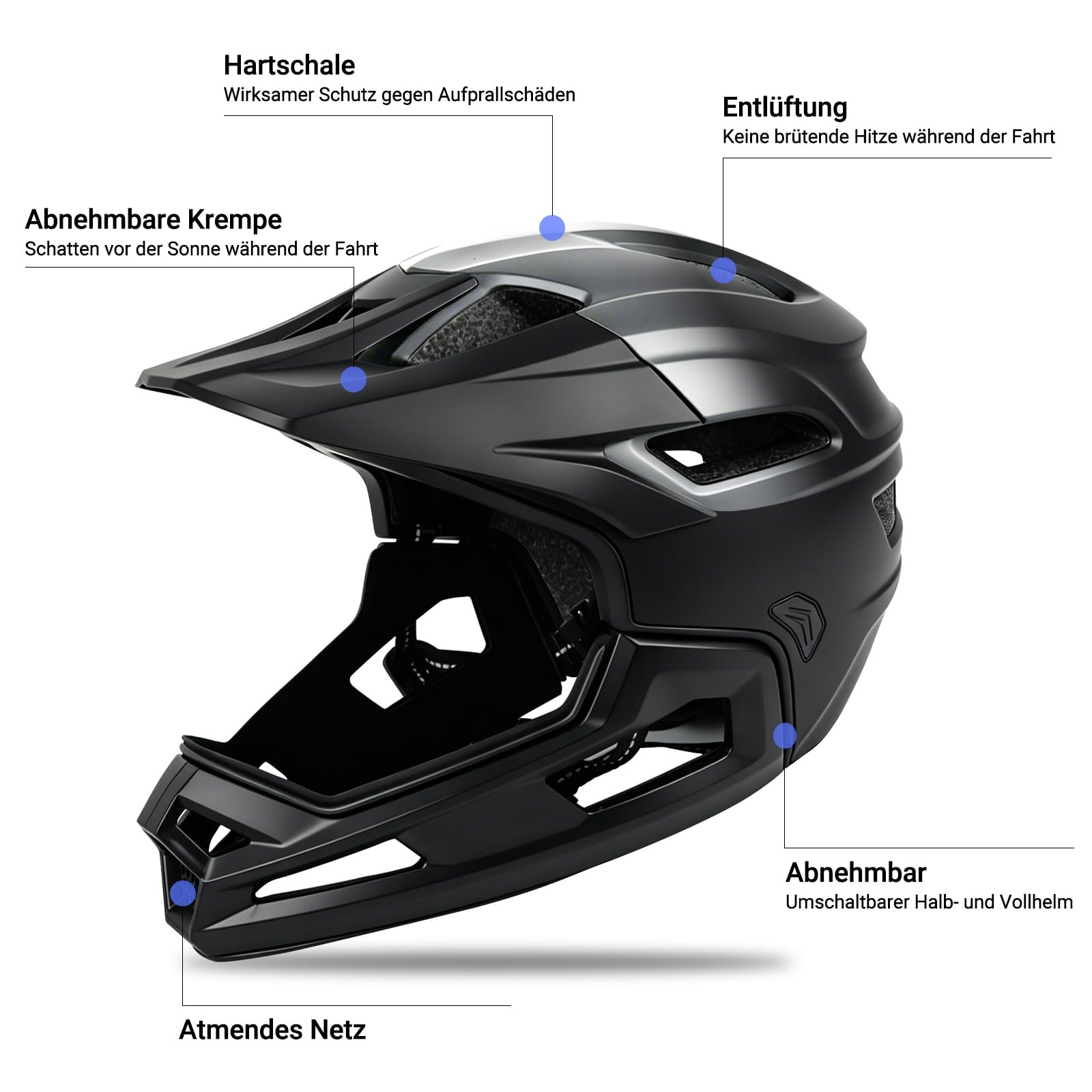 MEETYOO Kask VTT Integral Transformable Semi Rower/Skuter elektryczny dla mężczyzn/kobiet Zdejmowany podbródek z regulacją koła i klamrą trapezową oddychającą, lekki