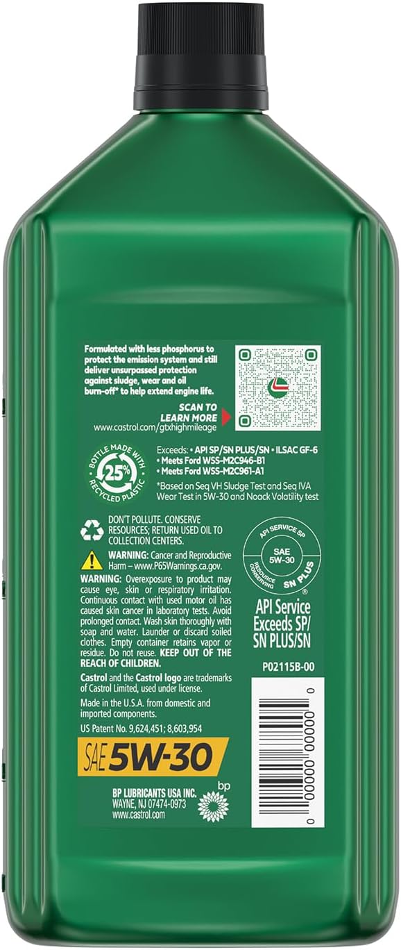 Castrol GTX High Mileage 5W-30 Synthetic Blend Motor Oil, 1 Quart, Pack of 6 - Image 4