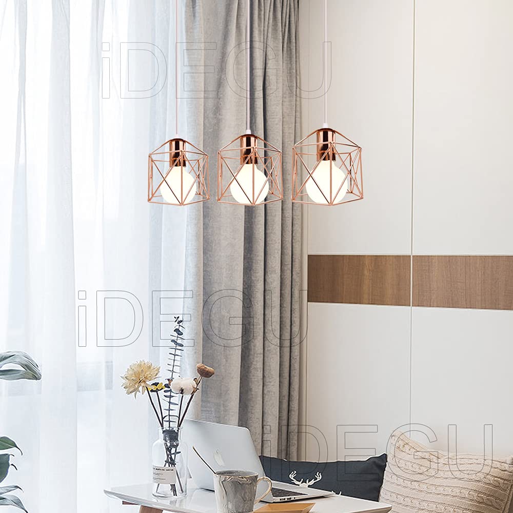 iDEGU 3 Luci Lampadario a Sospensione Industriale Vintage Lampada a Sospensione 20cm Metallo Gabbia Paralume Illuminazione E27 Lampada da Soffitto per