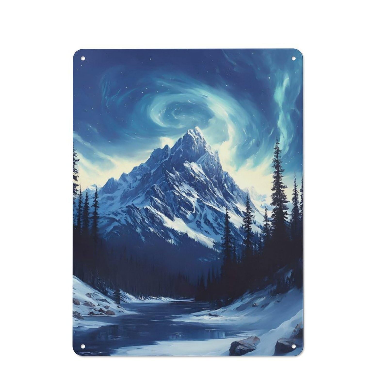 Junmoney Style-8 Aurora Borealis Over Snowy Mountains Rustic Metal Sign 40X30cm For Café Or Home Bar, Suited To Home Bar Enthusiasts, For Retro Home Interiors