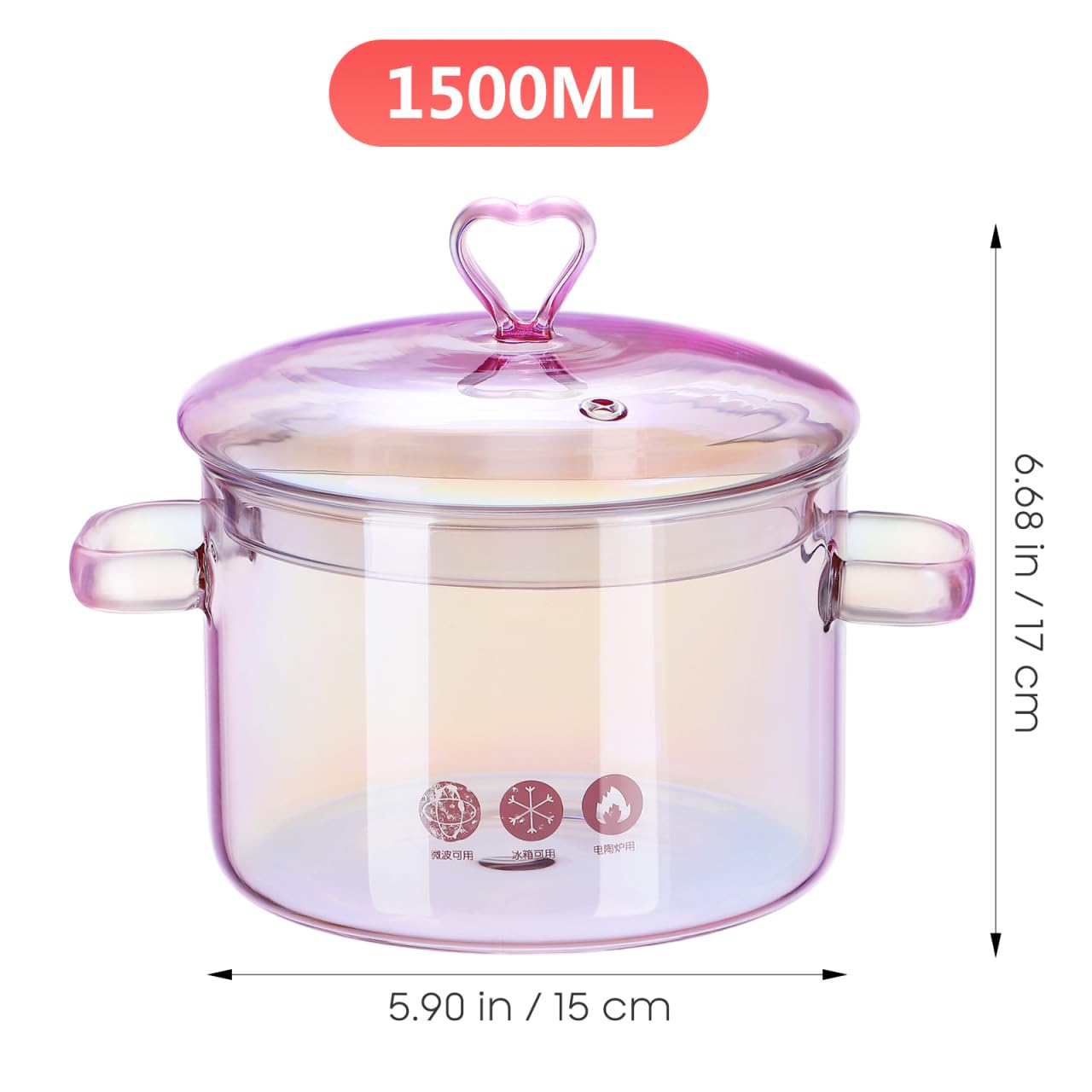 Happyyami Cacerola de Cristal Con Tapa - Olla Multifuncional para Sopa, Pasta, Fideos, Verduras, Carne - Compatible Con Inducción