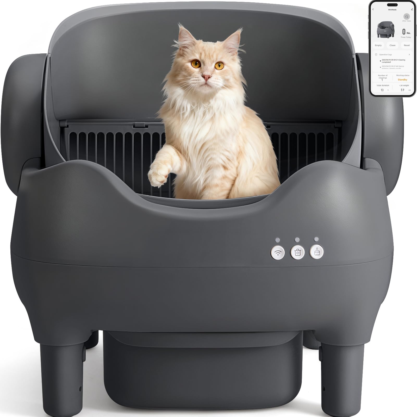 Self Cleaning Litter Box, Automatic Cat Litter Box with APP Control, Odor-Free Waste Disposal Includes Trash Bags, Large Waste Bin, Open-Top, for Multiple Cats