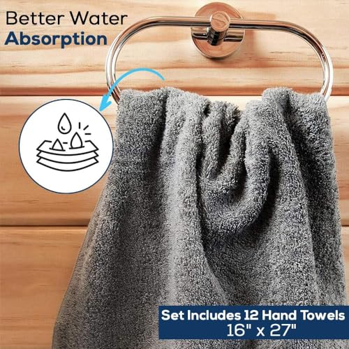 Image of Simpli-Magic Cotton Hand Towels 16 inchx27 inch (12 Pack) - Soft Towels for Bathroom, Kitchen, Salon & Gym (Gray)