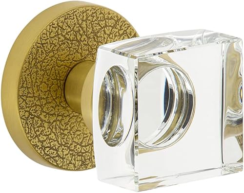 Viaggio 624729 Roseta de cuero Circolo de latón satinado con pomo de cristal cuadrado