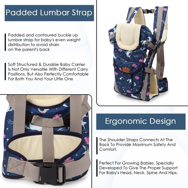 Image of Chinmay Kids Baby Carrier Bag in 4-in-1 Ergonomic Adjustable Sling Kangaroo Design for Infant Child and Mother Travel | 0 to 2 Year | Dark-Blue