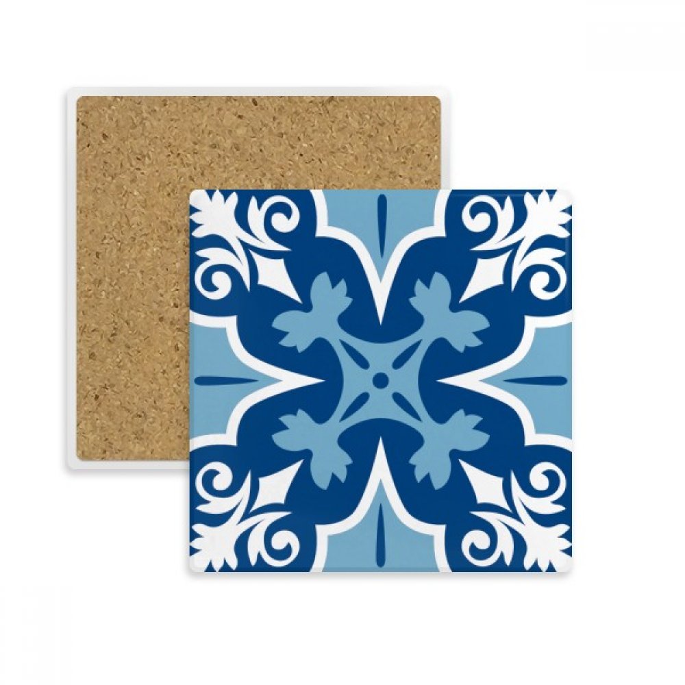 Porte-tasse pierre absorbante fleur bleue dessous de verre multicolor