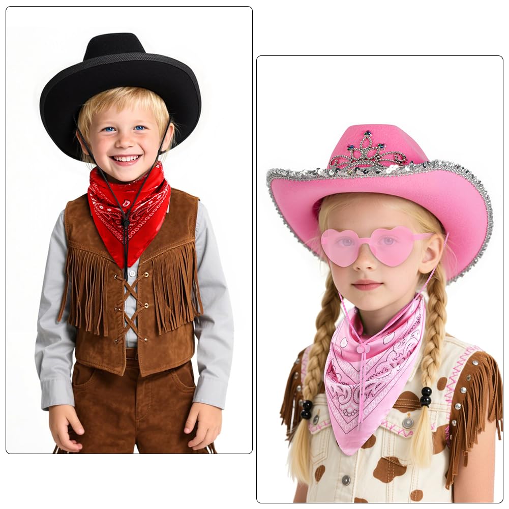 AUYAO Cappello da Cowboy per Bambini, Accessori per Costumi da Cowboy Cappelli, 3PZ Occidentale Cappello per Bambini, con Bandana Occhiali, Western Cappello da Cowgirl per Halloween Feste Carnevale
