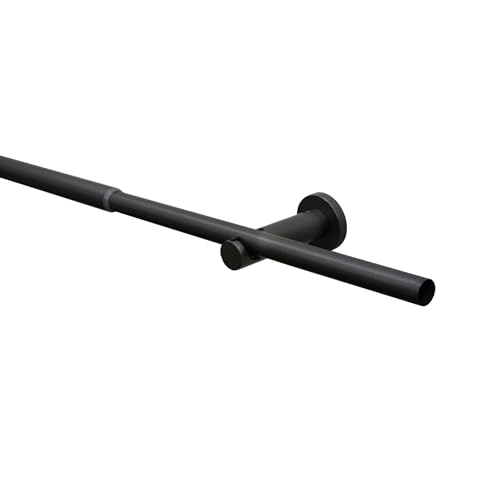 GARDINIA Gardinenstangen-Set Sol, 1-läufig, Komplettstilgarnitur inkl. Befestigungsmaterial, Vorhangstange ausziehbar, Ø 16/19 mm, 120-210 cm, Metall, Black-Nickel