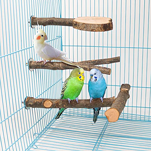 3 Pack Apple Wood Bird Perch for Cage, Natural Wooden Parrot Perch Stand Platform Exercise Climbing Paw Grinding Toy Playground Accessories for Parakeet, Conure, Cockatiel, Budgie, Lovebirds (H02) - Thumbnail 6