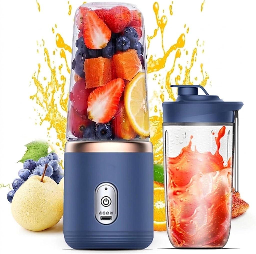 Portable USB Rechargeable Personal Blender 500ml | 6 Stainless Steel Blades | 1500mAh Battery | Two-Touch Smoothie & Juice Maker | Mini Blender for Fruits, Protein Shakes & Travel (Blue)-image-18