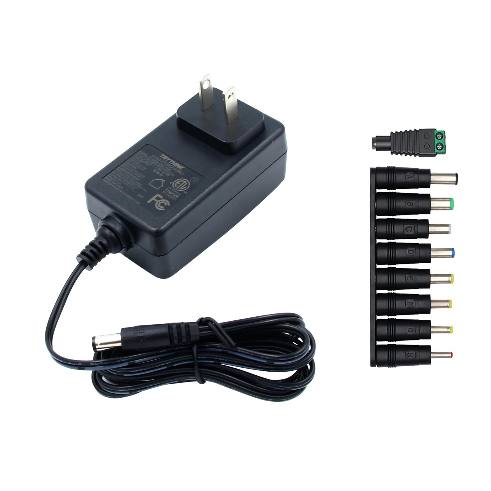 24V 1A Power Supply, 6 FT Power Cord ETL Certified AC 100V-240V to DC 24 Volt Power Supply Adapter with 5.5mm x 2.1mm Plug and 9 Interchangeable Plug