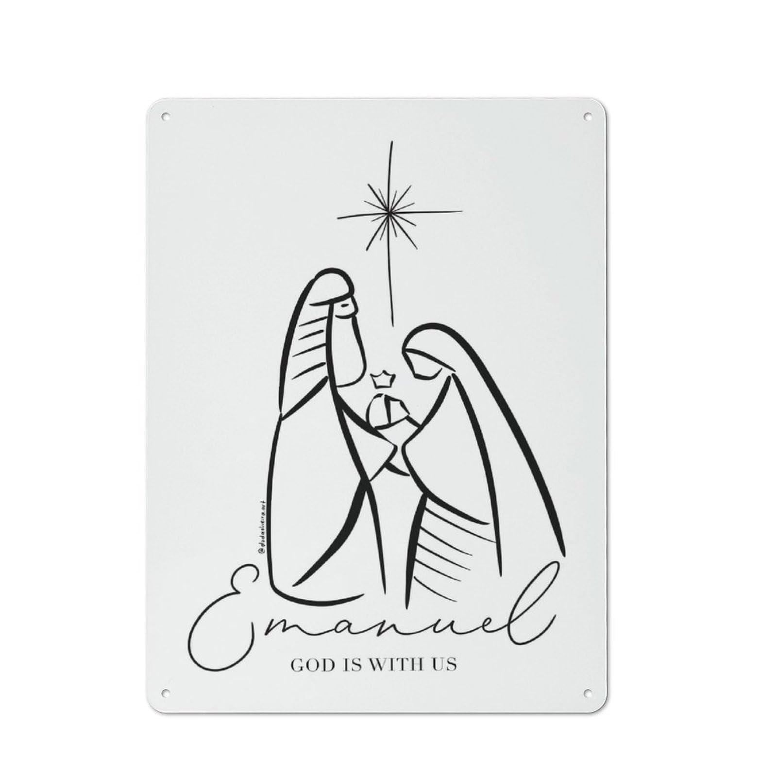 Emanuel, God Is with Us Metal Wall Sign 40x30cm, Clean Industrial Loft Wall Plaque for Workspace, Cafe, Hallway Or Garage