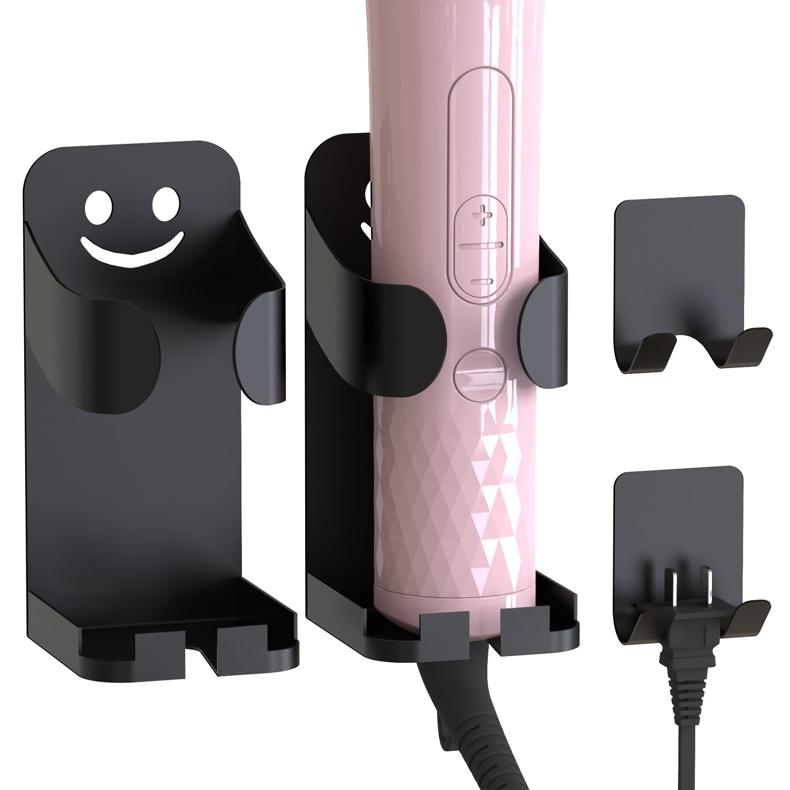 Linkidea Carbon Steel Wall Mount Curling Iron Holder, 2 Pack Hair Tool Bathroom Salon Organizer Storage Stand, Hair Straightener Holder and Plug Holder (Black)