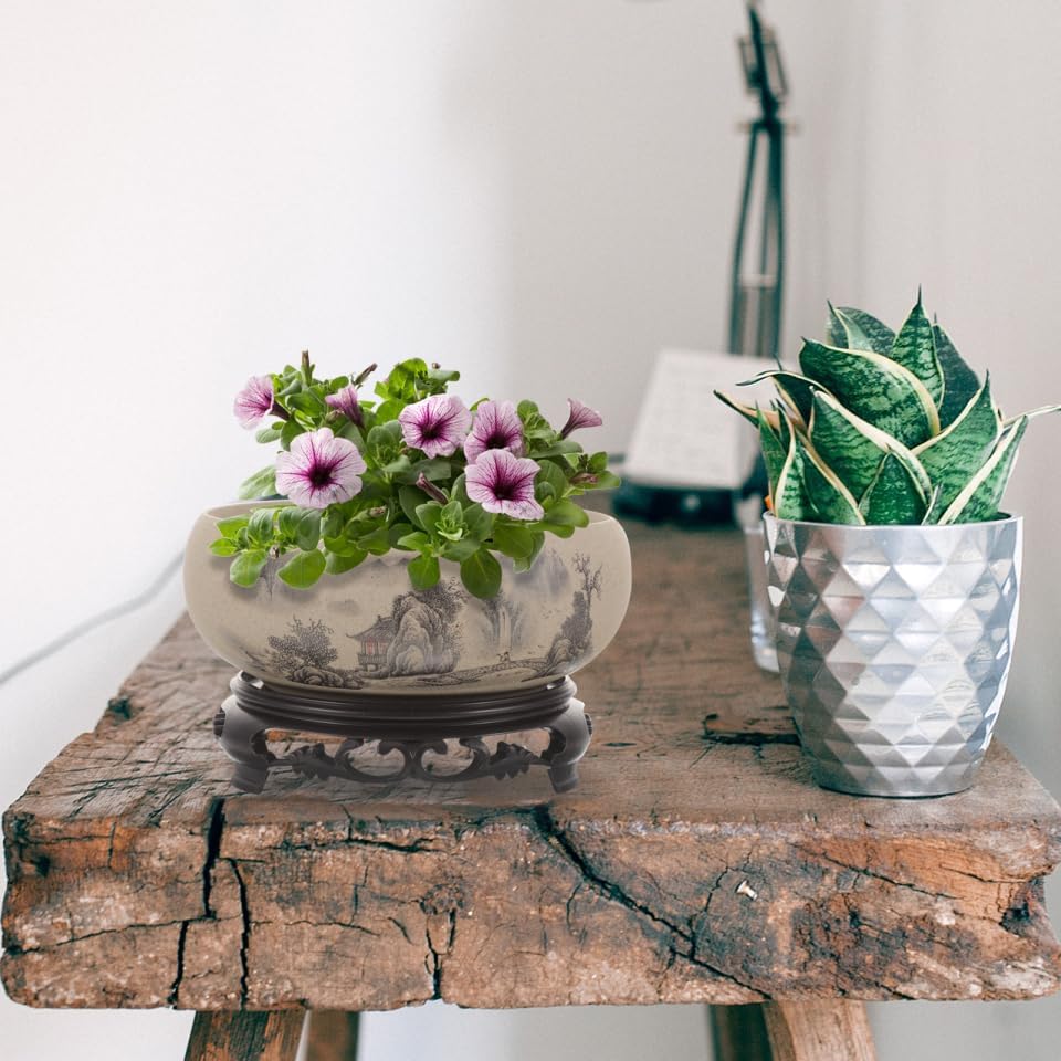 Miniatura 7 de Angoily Maceta de porcelana azul y blanca de 6.69 pulgadas con base de plástico para decoración de interiores y exteriores, ideal