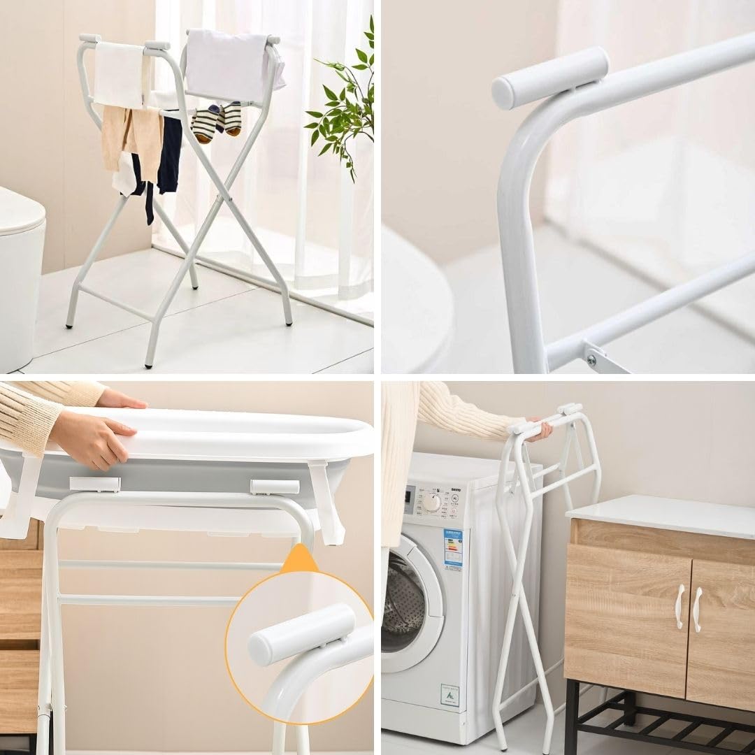 BAÑERA PLEGABLE PARA BEBÉ | Diseño Portátil y Plegable | Recién Nacido | Con Termómetro + Patas Antideslizantes + Tapón de Desagüe (Verde Soporte)
