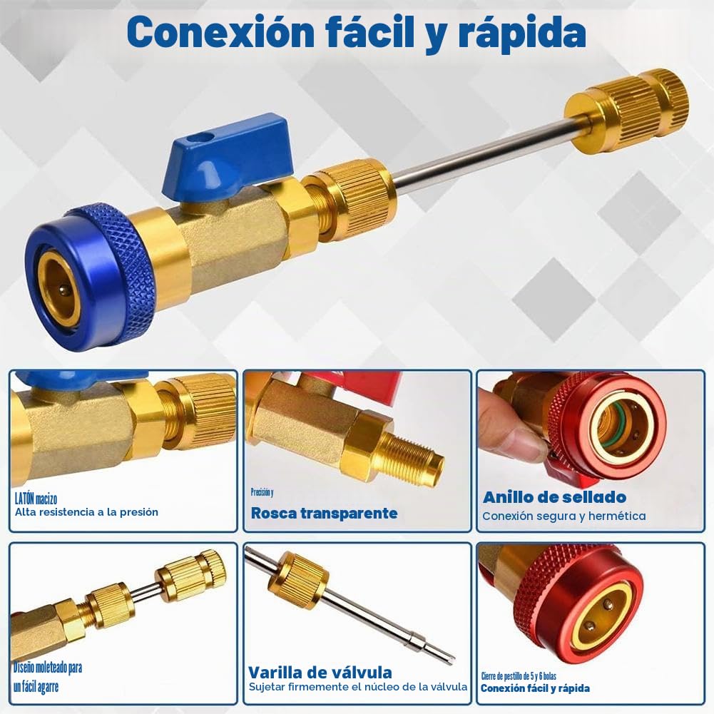 R134A R1234YF Herramienta de núcleo de válvula, herramienta de extracción de núcleo de válvula de CA, R134a R1234yf R22 Kit de herramientas de instalación para sistemas de aire acondicionado