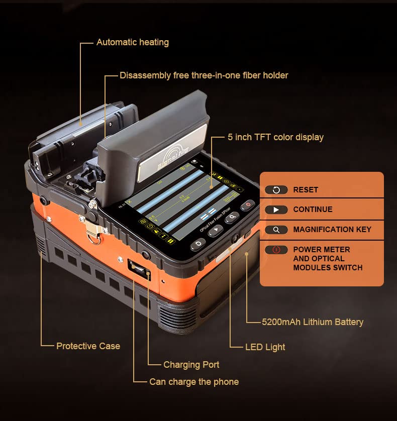 Labeled diagram of the MTW Signal Fire AI-6C Fusion Splicer components