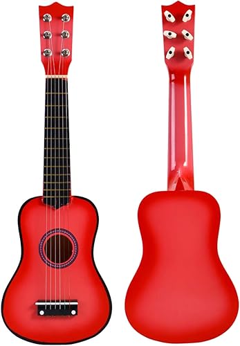 Kisangel 1 guitarra de madera de 21 pulgadas y 6 cuerdas, guitarra popular de estilo vintage, guitarra acústica para niños principiantes (rosa)