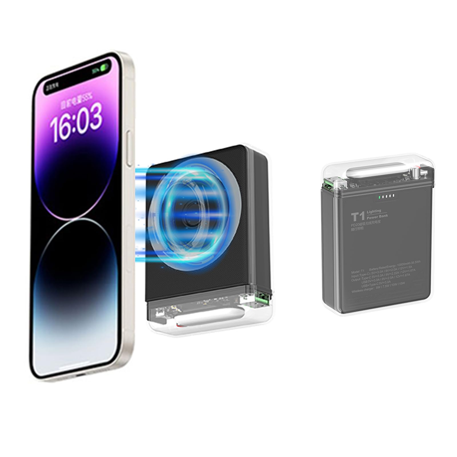 Magnetic Wireless Power Bank 10000mAh - Qi Fast Charging Portable Charger for iPhone 11-14, AirPods 2, Apple Watch & Qi-Enabled Android Devices (Black)