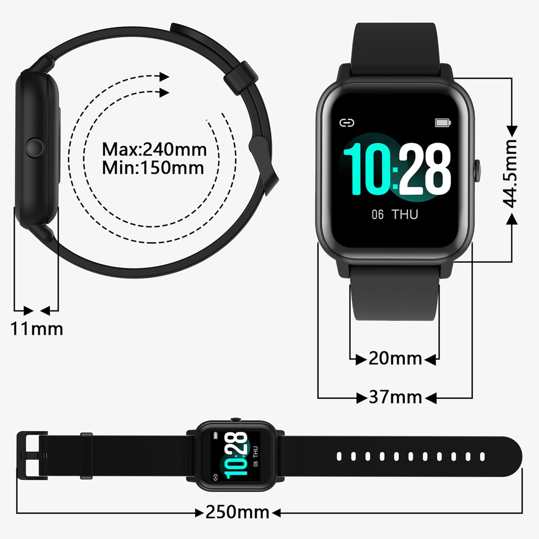 Blackview Smartwatch Herren Damen Fitnessuhr, 1,85'' Smart Watch, Armbanduhr mit Pulsmesser Schlafmonitor Musiksteuerung SpO2, Schrittzähler Uhr Sportuhr, Aktivitätstracker für Android iOS, Grau