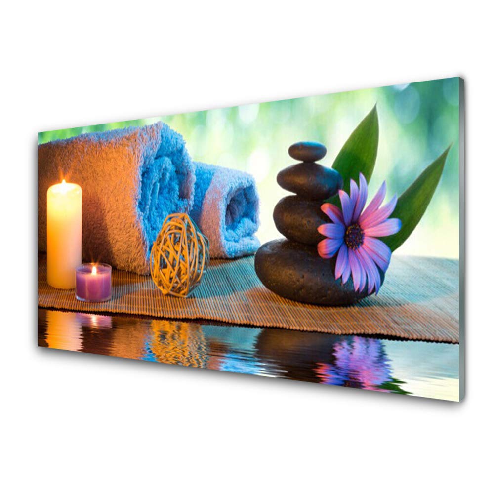 Tableau Mural en Verre Acrylique 100x50cm Tulup Décoration Zen Bougies et Fleurs pour Salon