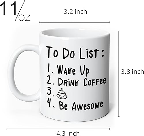 Miniatura 3 de Loiyadn Taza divertida  Divertidas tazas de café con lista de tareas pendientes y caca, 11 onzas, tazas divertidas, regalos de broma, blanco,