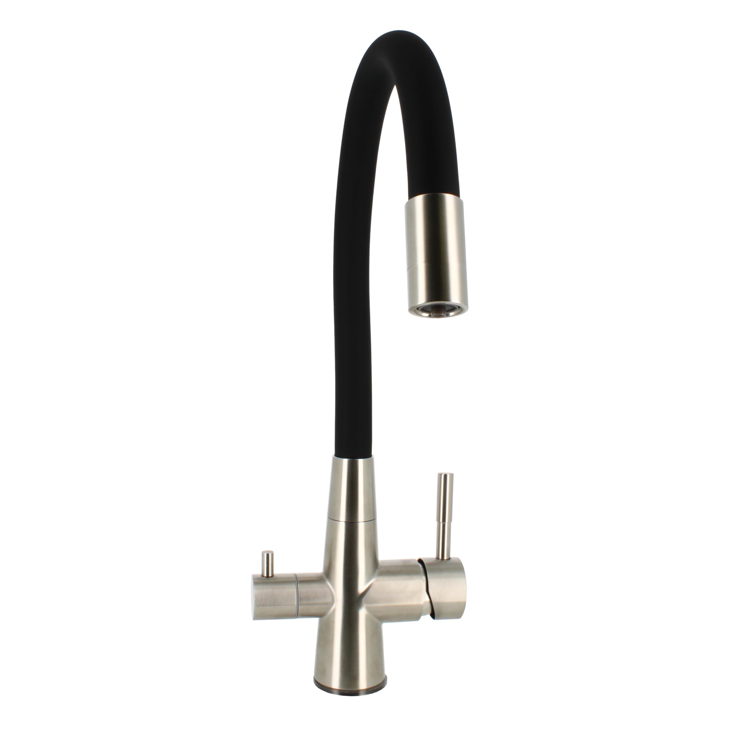 Robinet 3 voies avec tige flexible en acier inoxydable noir satiné