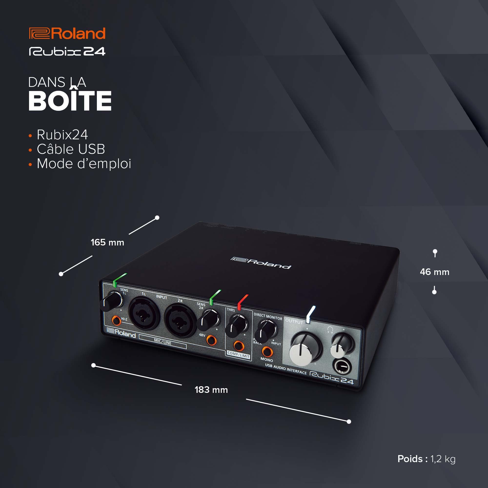 Interface audio USB Roland Rubix24 2 In-4 Out | Son haute résolution | Enregistrement de micros, guitares, claviers et autres | Compacte & robuste | Compatible Mac, PC & iPad