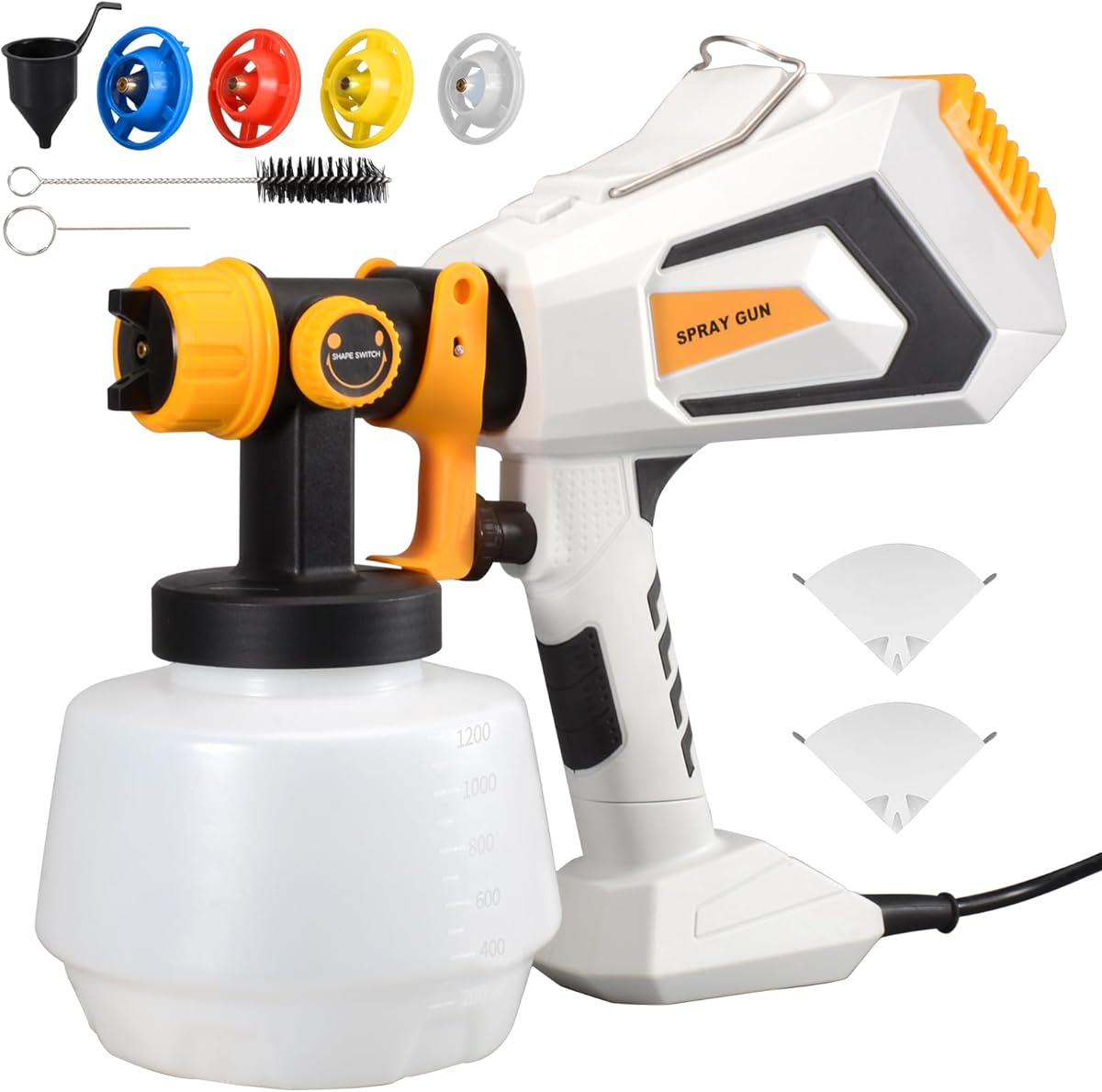 Paint Sprayer, Fence Paint Sprayer with 5 Nozzles, 650W HVLP Spray Gun, 3 Spray Patterns, 1200ml Capacity for Fences and Sheds, Garden Furniture, Walls, Ceilings, Cabinet