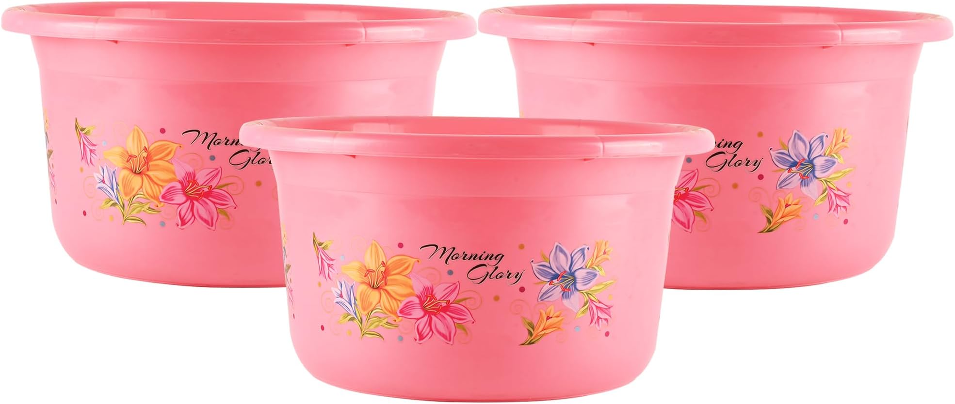 Kuber Industries Pack of 3 Tub for Bathroom | Bath Tub of Bathing & Washing | Bathtub for Baby | Flower Print Plastic Water Tub | 25 LTR | Pink