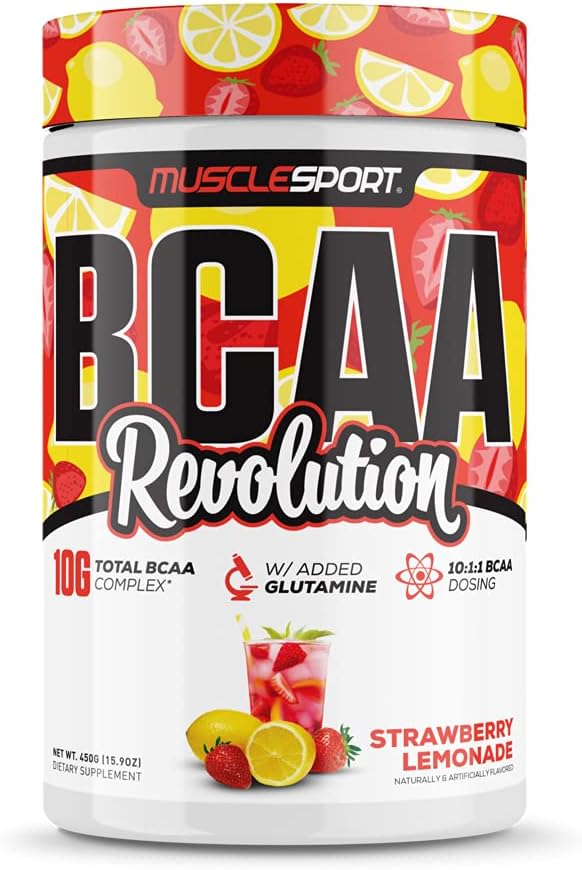 BCAA Revolution Amino Acid Powder Supplement for Men & Women - Intra Workout Training Complex - Recovery Supplemen (Strawberry Lemonade, 30 Servings)