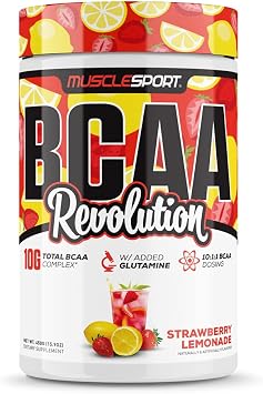 Musclesport BCAA Revolution Amino Acid Powder Supplement for Men & Women - Intra Workout Training Complex - Recovery Supplemen Strawberry Lemonade, 30 Servings