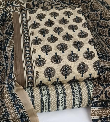 Image of DRAVINAM Trends Women's Premium Cambric Cotton Jaipuri Printed Unstitched Salwar Suit Dress Material with Mulmul Cotton Dupatta