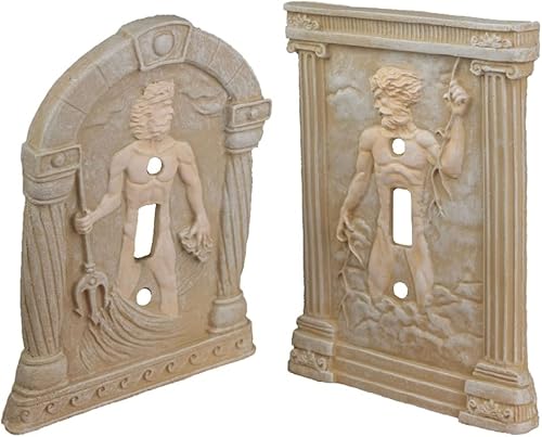 Miniatura 6 de Paquete Combo de BELLA HAUS DESIGN - Cubiertas para interruptores de luz esculpidas en 3D de Zeus y Poseidón - Placas de interruptor de palanca