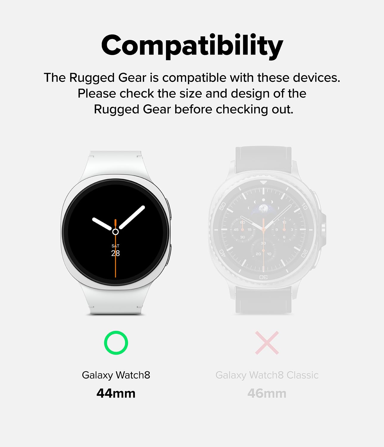Ringke Rugged Gear Compatible con Funda Samsung Galaxy Watch 8 (44mm), Carcasa Protectora Flexible con Parachoques y Correa, Resistente a Las Huellas Dactilares - All Black