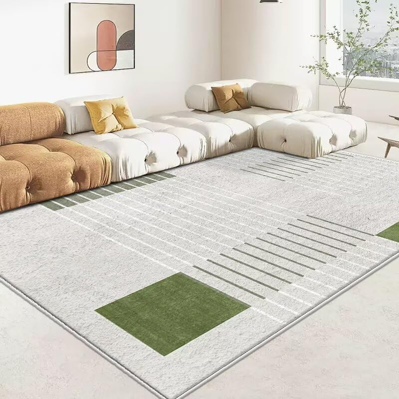 Tapis salon grand 200x230cm haut de gamme au design abstrait géométrique vert et doux