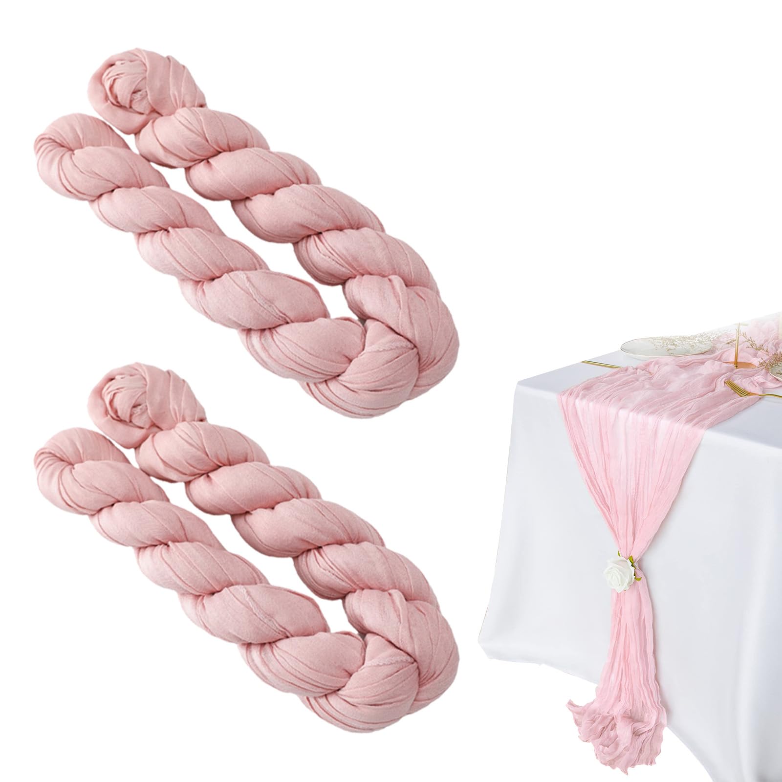 Rthynti Pink 2Pcs Table Runner, 90×300Cm Cheesecloth Table Runners, Boho Gauze Runner For Holiday Party