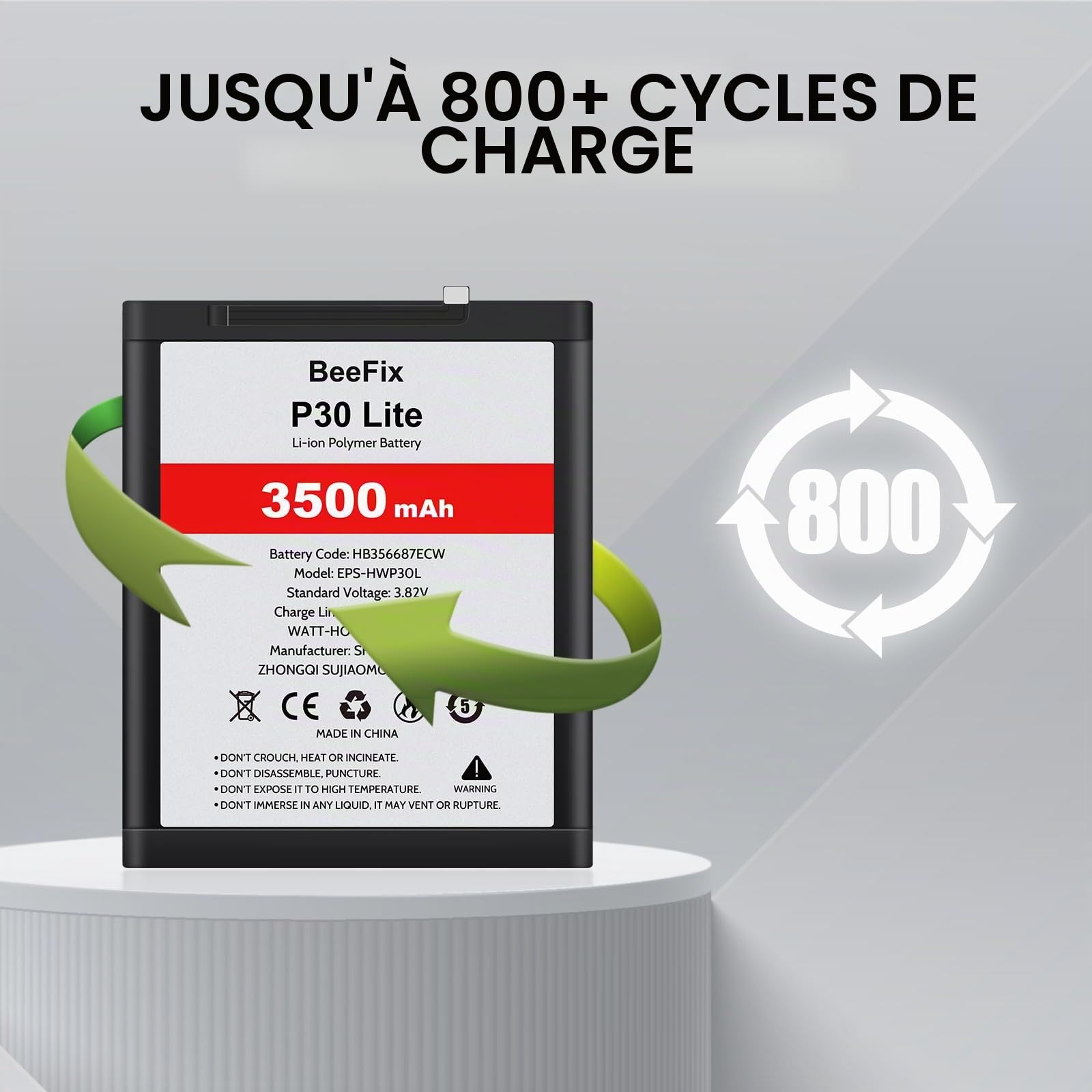 Batterie compatible avec P30 Lite/Mate10 Lite (HB356687ECW), batterie de rechange haute capacité Li-ion polymère 3500 mAh avec kit de réparation