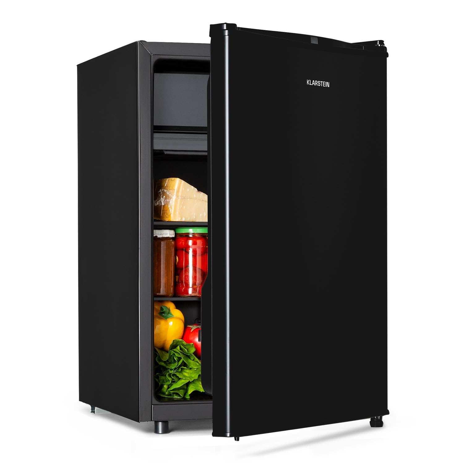 Klarstein Black Obsidian - Refrigerator, Volume: 72 Litres, Inside And Outside, 7 Cooling Levels, Vegetable Compartment, Noise Level: 42 Db,