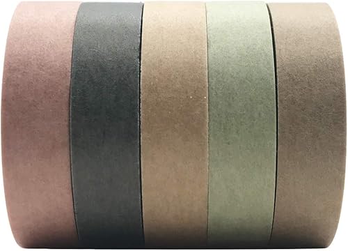 EnYan Solid Color Washi Tapes Set, 5 Rolls Basic Collection Decoration 10mm Wide Japanese Masking Decorative Tapes for Bullet Journal Planners DIY